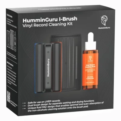 Afbeelding van HumminGuru I Brush Antistatische vinylschijfreinigingsset met twee fluwelen pads, reinigingsborstel voor vinylplaten + alcoholvrije reinigingsoplossing LP borstelhouder