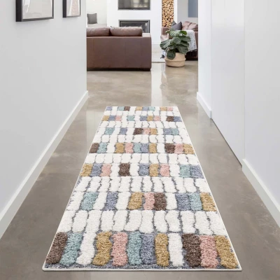 Afbeelding van Vloerkleed Focus Patty Hoogpolig Fluffy Scandinavisch Multikleur Creme 80x300 CM