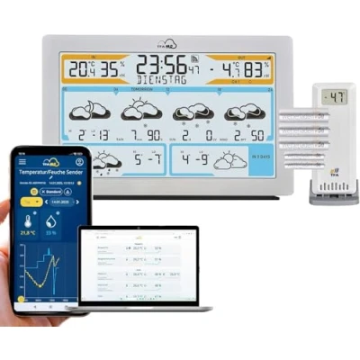 Afbeelding van TFA Dostmann TFA.me ID 02 Wi Fi weerstation 35.8100, professionele weersvoorspelling van Wetter.com 3 tot 6 dagen, online poort, draadloze buitensensor, max min waarden, functie