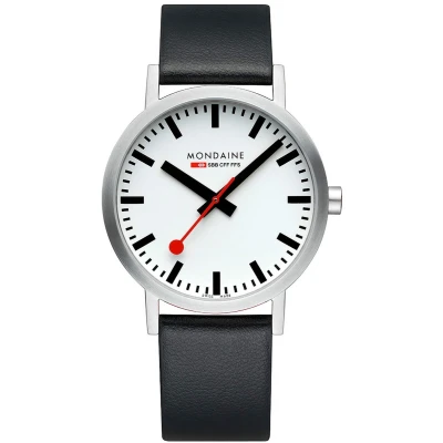 Afbeelding van Mondaine M660.30360.16SBB Classic Heren Horloge Stationsklok Mineraalglas Roestvrijstaal/Leer Wit/Zilver/Zwart Ø 40 mm Quartz Gesp