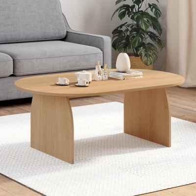 Image de Table basse ovale EDITH pied central bois effet hêtre 110 cm IDMarket