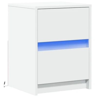 Image de vidaXL Armoire de chevet avec lumières LED blanc bois d&#039;ingénierie852033