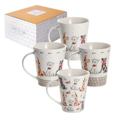 Afbeelding van Koffiemokken met hondenmotieven koffiemok dierdesign cadeau voor hondenbezitters en hondenliefhebbers set van 4