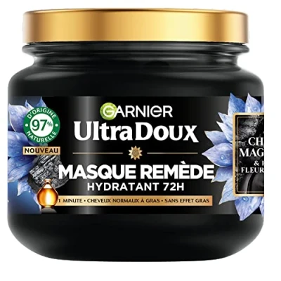 Afbeelding van Garnier Ultra Doux hydraterend en evenwichtig masker met magnetische kool nigella bloem, voor normaal tot vettig haar, 340 ml