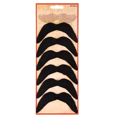 Afbeelding van HENBRANDT Set van 6 nep snorren, zelfklevend, zwart, herenaccessoires, Mexicaans, jaren 70, Gringo