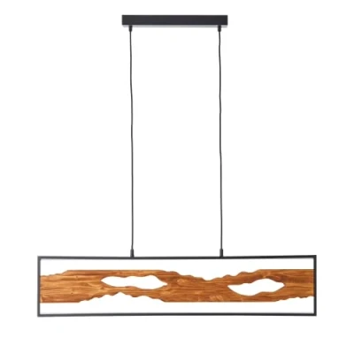 Afbeelding van Brilliant LED hanglamp 100cm zwart/hout, aluminium/metaal/hout hout hanglamp, plafondlamp eettafel, Lamp woonkamerlamp Verstelbare