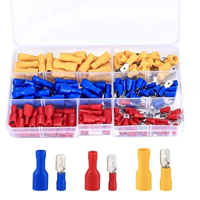 Afbeelding van 150 stuks kabelverbinders, assortiment kabelschoenen, geïsoleerde krimpklemmen, kabelbinders voor elektrische kabelset, gereedschapsset Bullet connector (rood, geel, blauw,