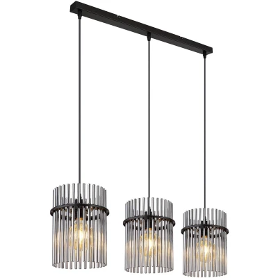 Afbeelding van Glory Hanglamp 3 lichts zwart met smoke glas staven Modern Globo