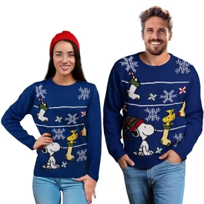 Afbeelding van The Peanuts Unisex wintertrui Snoopy Winter Gebreid Sweatshirt Ugly Sweater voor Mannen Vrouwen Blauw, Blauw