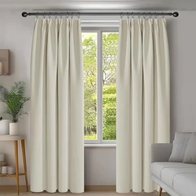 Afbeelding van Deconovo Thermische verduisteringsgordijnen, set van 2 anti koude isolerende meisjesslaapkamer, fronslijn, gordijn, beige 140x290 cm