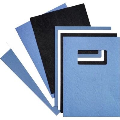 Afbeelding van Voorblad GBC A4 lederlook met venster blauw 50stuks