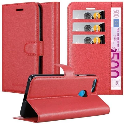 Afbeelding van Cadorabo Hoesje geschikt voor Oppo A12 in KARMIJN ROOD Beschermhoes met magnetische sluiting, standfunctie en kaartvakje Book Case Cover Etui