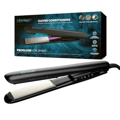 Afbeelding van Revamp Progloss Ion Shine stijltang met ionentechnologie 6 Ionische stralen voor perfect glad haar en pluisvrije resultaten 130 tot 210 graden inclusief hittebestendige mat Geschikt alle haartypen