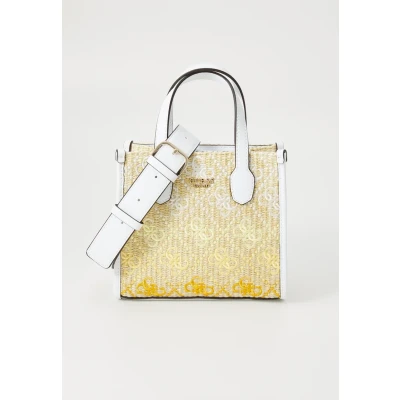 Afbeelding van GUESS Handtas Schoudertas Silvana Mini Two Compartment Tote Cornsilk Logo Beige