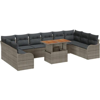 Afbeelding van vidaXL 11 delige tuinsofa set met kussens grijs poly riet