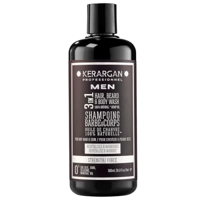 Afbeelding van Kerargan 3 in 1 versterkende shampoo met hennepolie Versterkt haar, baard en lichaam Revitaliseert, voedt Voor droge huid haar Sulfaatvrij, GMO, Silicone, Minerale Olie 500ml