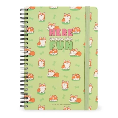 Afbeelding van LEGAMI Spiraalboek 7 mm, Corgi, Maxi, A4 formaat, FSC gecertificeerd papier, bevat 1 stickervel, 160 pagina&#039;s, elastische sluiting, 21 x 29 cm