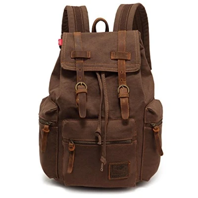 Afbeelding van YuHan Uniseks vintage casual canvas rugzak voor laptop MacBook schooltas studenten wandelen kamperen koffie Mediam, schoolrugzak, Koffie, schoolrugzak