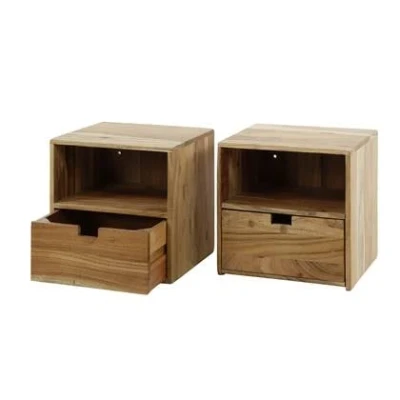 Afbeelding van Giga Meubel Zwevend Nachtkastje Acaciahout Set van 2 30x25x30cm