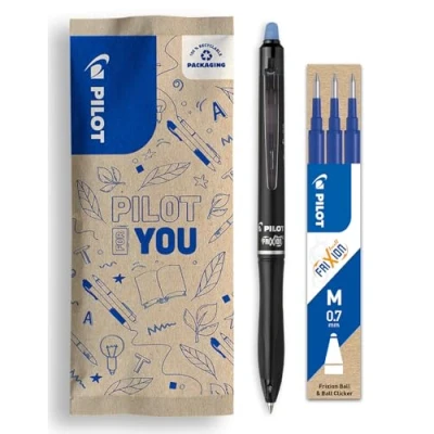 Afbeelding van PILOT set Van 1 FriXion Ball 07 Plus + met 3 vullingen Uitwisbare rollerbalpen Intrekbaar en navulbaar gerecycled kunststof Blauw Medium punt