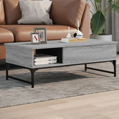 Afbeelding van Salontafel 100x50x35 cm bewerkt hout en metaal grijs sonoma