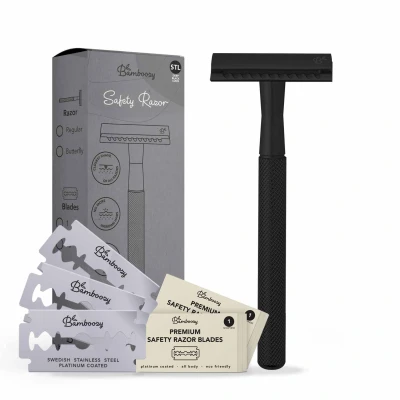 Afbeelding van Safety Razor + 20 mesjes Veiligheids Scheermesje Zwart Mannen en Vrouwen