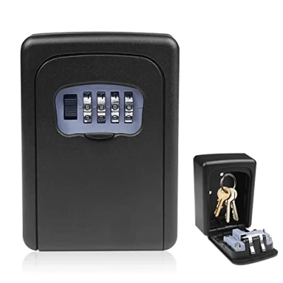 Afbeelding van Ceisazira veilige sleutelbox voor buiten, met 4 cijferige code, resetbaar, wandsleutelbox, waterdicht en roestvrij, garages, school, kantoor, reservesleutel, zwart