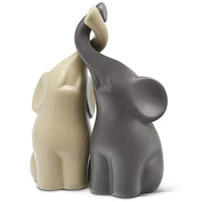 Afbeelding van FeinKnick Harmonisch paar olifanten van keramiek in beige en grijs Moderne paarsculptuur twee individuele 16 cm hoog decoratief figuur olifant als cadeau