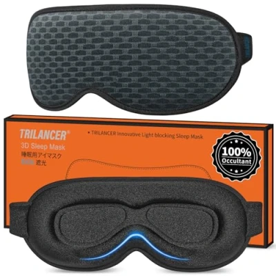 Afbeelding van Oogmasker Slaapmasker Zijslapers, 3D slaapbril Ooglapje voor heren Dames Comfortabel 100% lichtblokkerende blinddoek slaapdutje, meditatie, reizen, vliegtuig (lichtblauw gaas)
