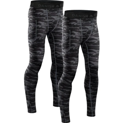 Afbeelding van DANISH ENDURANCE Compressiebroek Heren Basislaag voor Trainen Set van 2 Grijs Camo XL