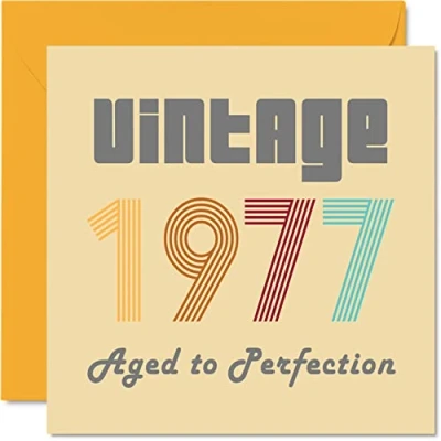 Afbeelding van Verjaardagskaarten 47 jaar voor mannen en vrouwen Vintage 1977 Aged To Perfection Grappige verjaardagskaart hem haar, 145 mm x beste vriendin, mama, papa, broer, zus,