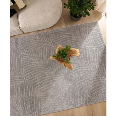 Afbeelding van Scandinavisch Vloerkleed Contour Leaf Grijs 80x150 Cm