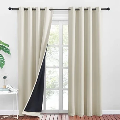 Afbeelding van PONY DANCE Verduisteringsgordijnen, ondoorzichtige en isolerende gordijnen, met oogjes, geluidsarm, zware stof, UV bestendig, winddicht, lichtbeige, 140 x 245 cm (b h), 2 stuks