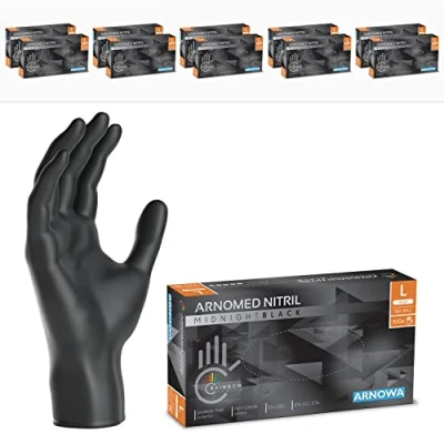 Image de ARNOMED gants nitrile taille L, gant noir, 1000 pcs (10 boîtes), noir jetable non poudrés &amp; sans latex, de cuisine jetables, jetables tailles S, M, L XL