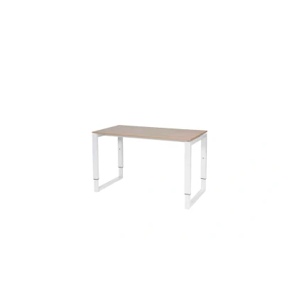 Afbeelding van Domino Plus bureau, hoogte instelbaar (62 85cm) met 120x60cm &#039;zwevend&#039; havana/ kersen licht 25mm blad en wit (RAL9010) O poot frame
