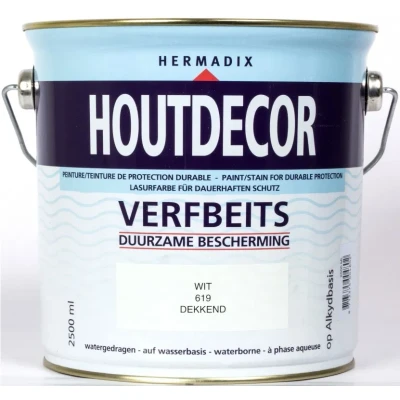 Afbeelding van Hermadix Houtdecor Verfbeits Dekkend 619 Wit 2,5 liter Tuinbeits