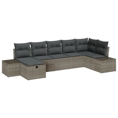 Afbeelding van vidaXL 7 delige Tuinsalon Set met Kussens Grijs Poly Rattan