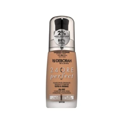 Afbeelding van Deborah Milano Vloeibare foundation, 24 uur, hydraterend, SPF 20, N.4 abrikoos, met hyaluronzuur, langdurig, regenererend en herstructurerend, 30 ml