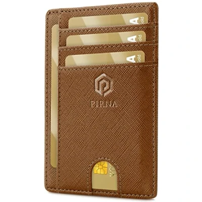 Afbeelding van Slanke en kleine creditcardhouder, portemonnee voor mannen vrouwen, met geldvak geschenkdoos, RFID creditcardhouder mannen, Caramel bruin