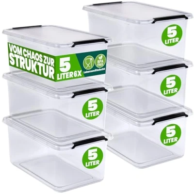 Afbeelding van DEUBA Opbergbox Set van 6 5l BPA Vrij Stapelbaar 29,5x20x12cm