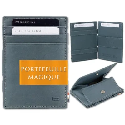 Afbeelding van Garzini Portemonnee heren en dames leder, Kaarthouder RFID, Portefeuille Muntzakje 7 kaarten, Blauw