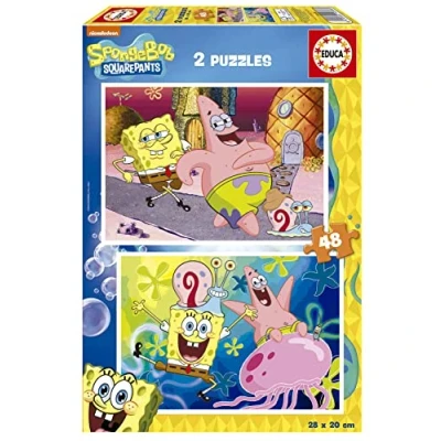 Afbeelding van Educa Puzzel Spongebob Set van 2 puzzels met elk 48 delen bestaande uit grote stukken, perfect afgewerkt om eenvoudig en veilig te hanteren (19388)