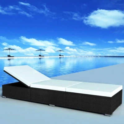 Afbeelding van Ligbed met kussen poly rattan zwart