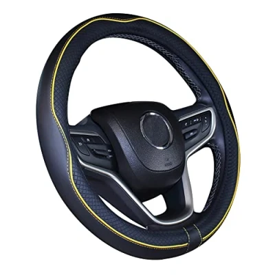 Afbeelding van ISTN Stuurhoes van microvezelleer, 38 cm, voor de meeste auto&#039;s (zwart en geel)