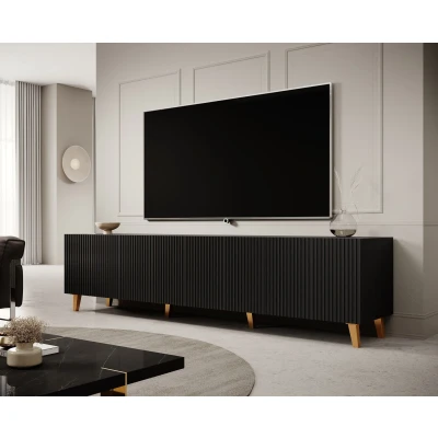 Afbeelding van Tv meubel Modern design 201x42x53 cm Latten patroon Zwart