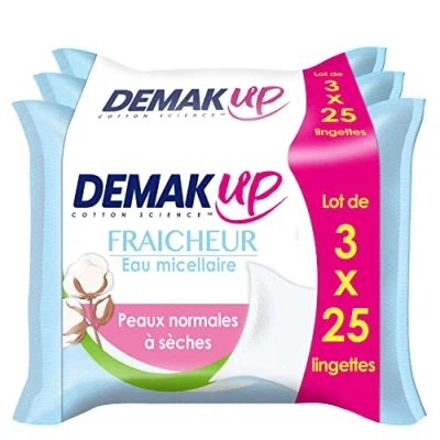 Afbeelding van Demak&#039;Up Frisse make up remover doekjes gezicht en ogen normale tot droge huid 3 x 25 reinigingsdoekjes