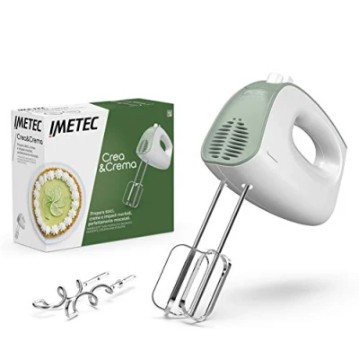 Afbeelding van Imetec Crea&amp;Crème Elektrische mixer, extra sterke garde voor zoet deeg en slagroom, roestvrijstalen haken het kneden, 5 snelheden, turbofunctie, ergonomisch design, 500 W