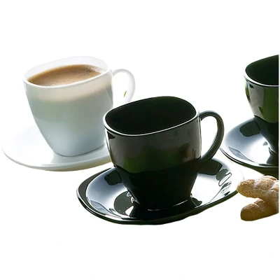 Afbeelding van Set van Kopje met Schotel Luminarc Carine N&amp;b Wit Zwart Glas 220 ml 12 Onderdelen