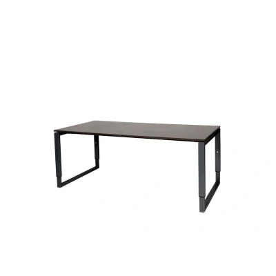 Afbeelding van Domino Plus bureau, hoogte instelbaar (62 85cm) met 180x90cm &#039;zwevend&#039; logan eiken 25mm blad en zwart (RAL9011) O poot frame