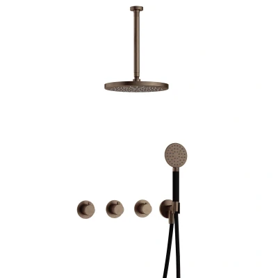 Afbeelding van Hotbath Cobber Regendoucheset IBS70 Verouderd Messing Ronde handdouche 30cm Hoofddouche Plafondbuis Handouche met wandhouder